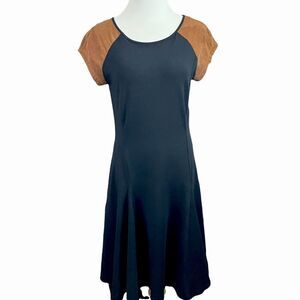 Lauren Ralph Lauren Black Dress with Perforated Suede Look Cap Sleeves M